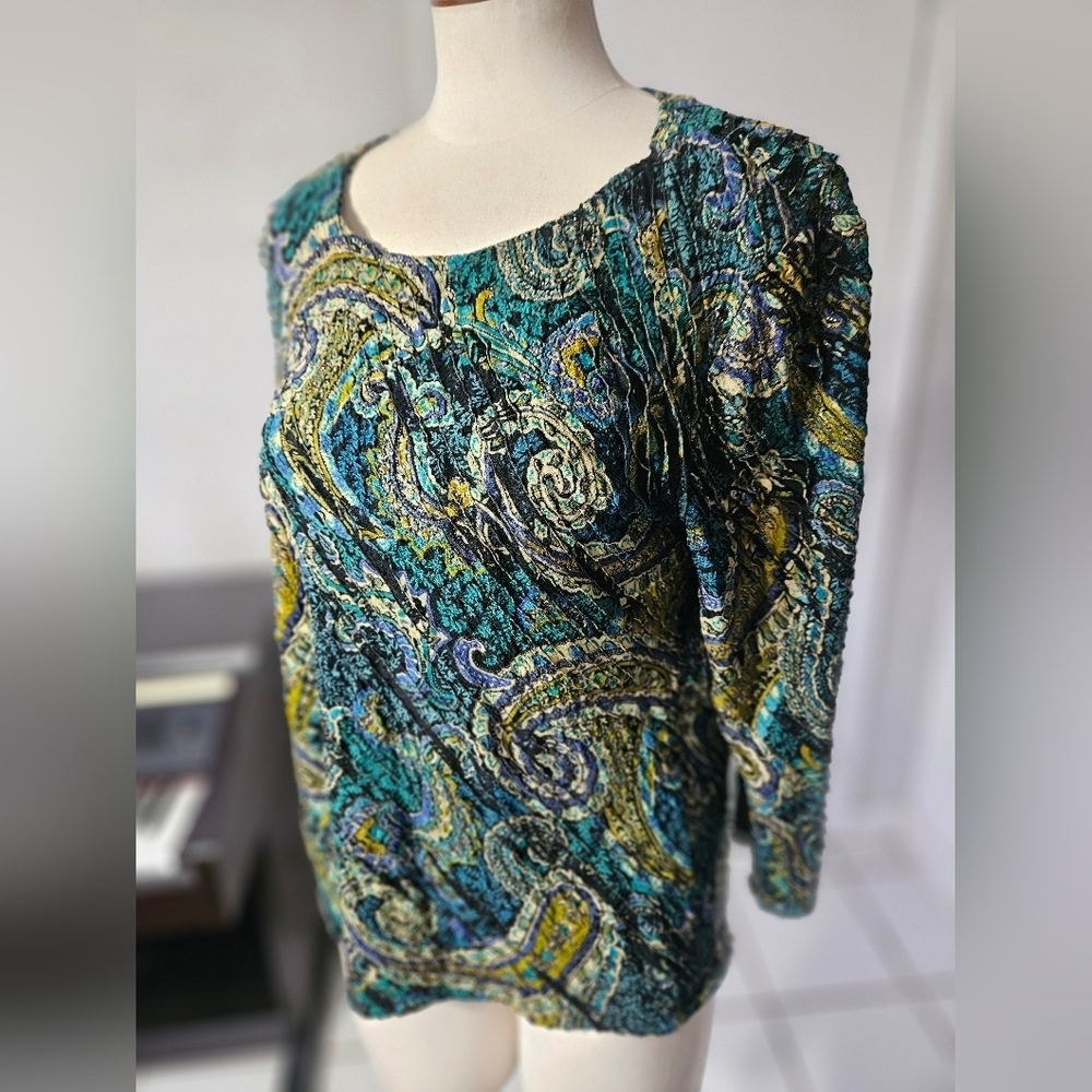 Choices Boho Top Large, Green Paisley, Sz L